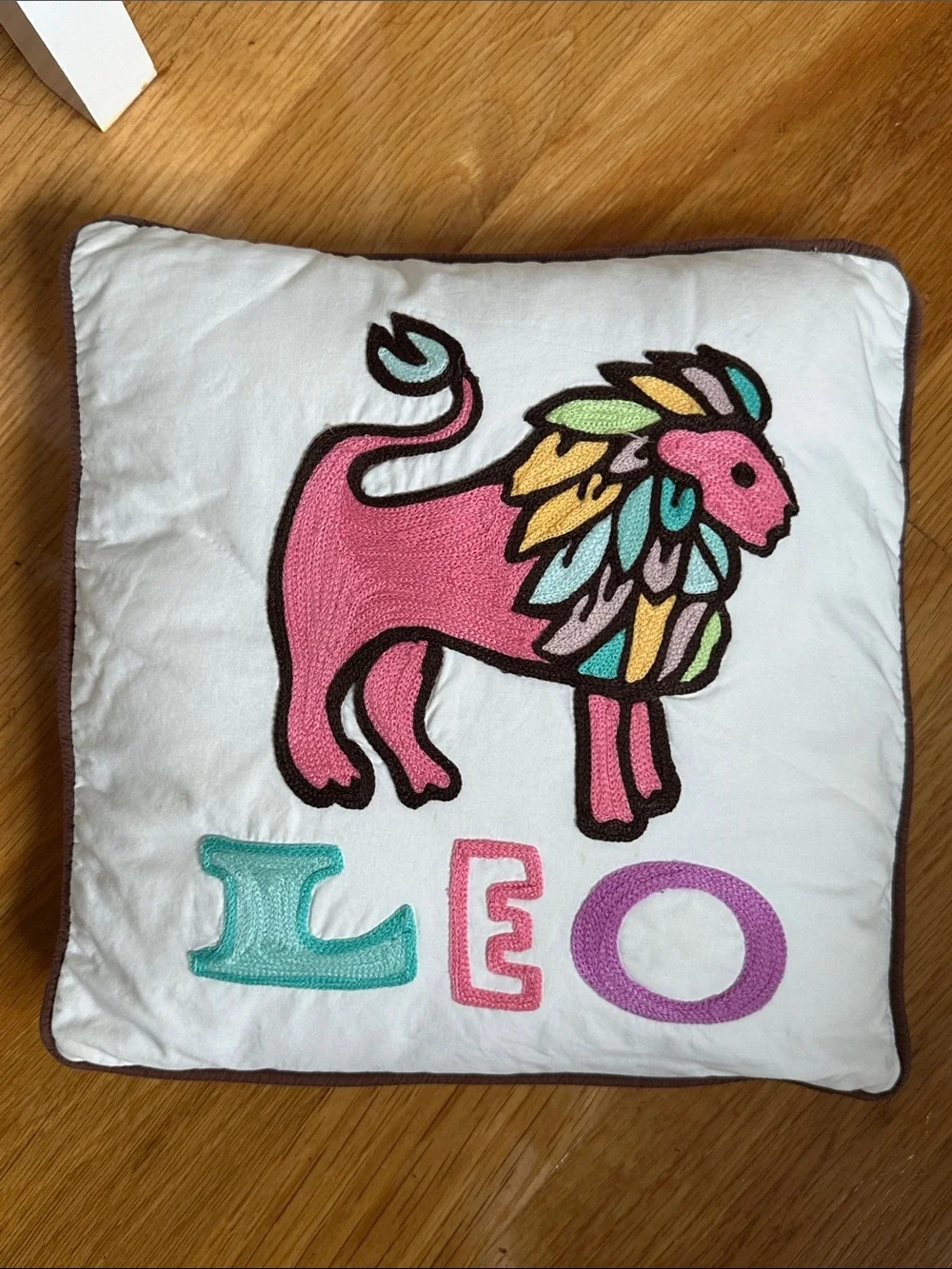 PB Teen Colorful Lion “Leo” decorative pillow. Small 11x11